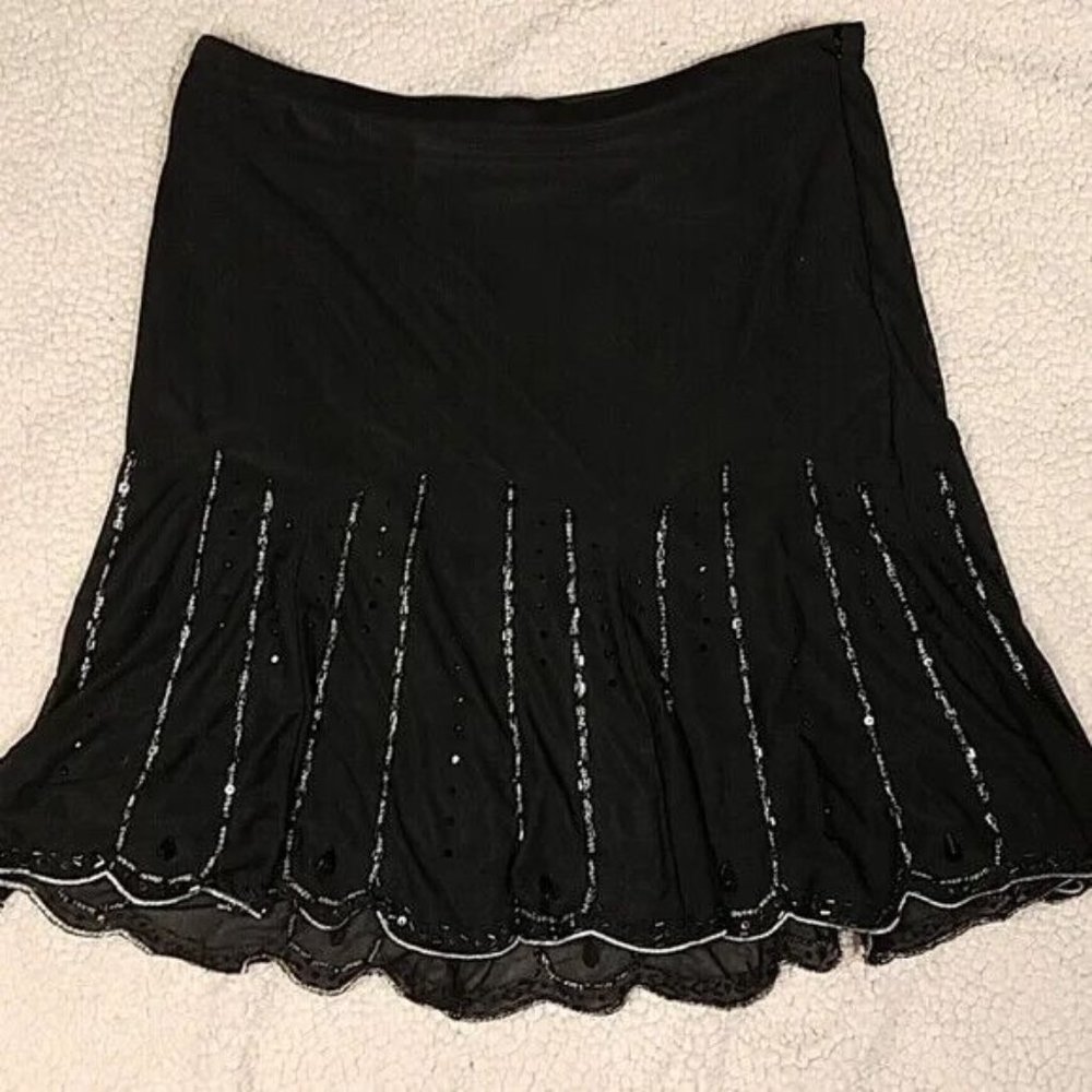 Express Skirt Sequin Beaded Black Lined Flare Skirt Size 8